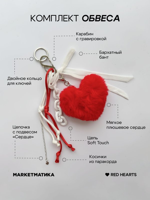 Меховой обвес на сумку Сердце красное Маркетматика