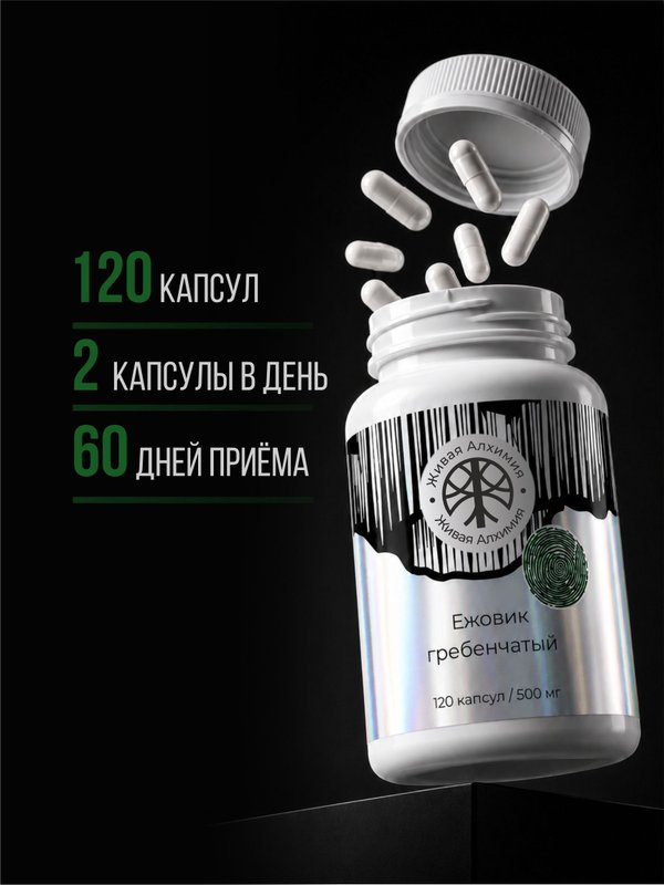 Живая Алхимия Ежовик гребенчатый 120 капсул 500мг Нейропротектор ясности ума