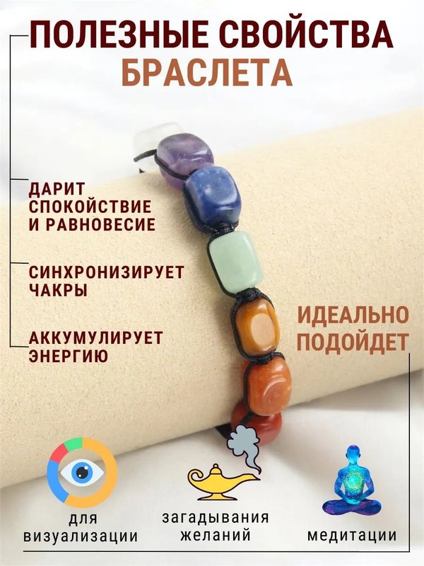 Оберег браслет на руку из натуральных камней 7 чакр