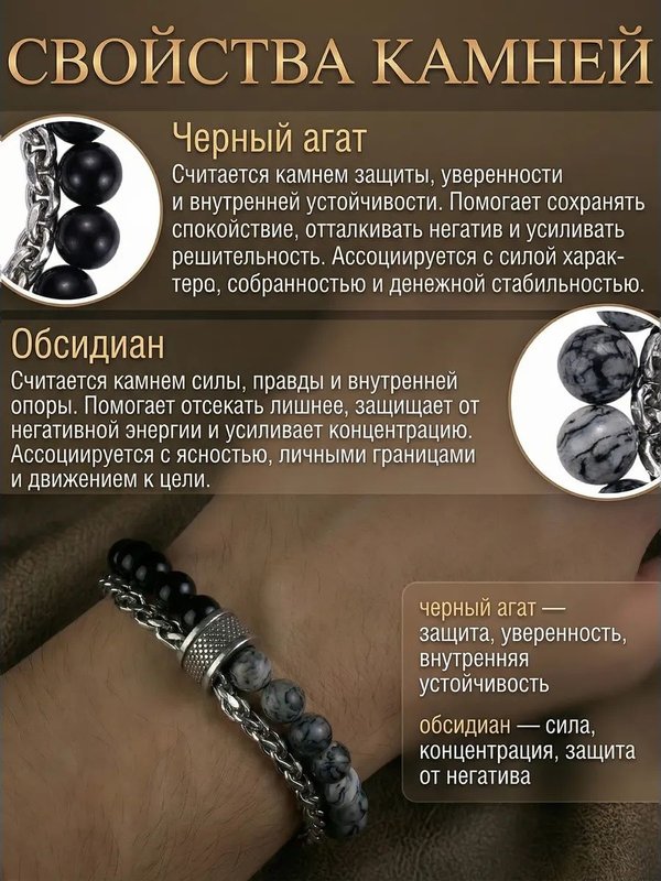 Браслет оберег на руку мужской из натуральных камней