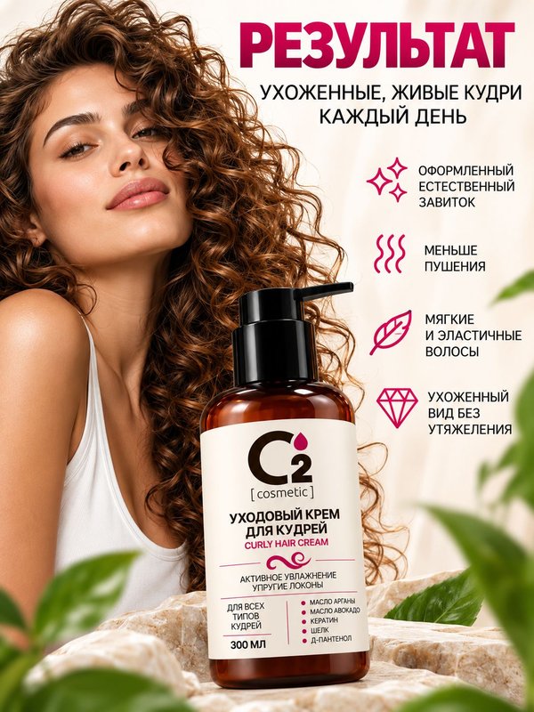 Крем для кудрявых и вьющихся волос несмываемый 300 мл О2 cosmetic