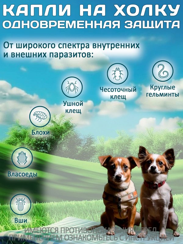 Принокат капли на холку от блох, клещей, вшей, власоедов и гельминтов для собак менее 4 кг (KRKA), Имидаклоприд/Моксидектин