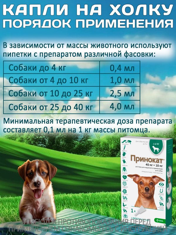 Принокат капли на холку от блох, клещей, вшей, власоедов и гельминтов для собак менее 4 кг (KRKA), Имидаклоприд/Моксидектин