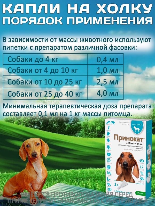Принокат капли на холку от блох, клещей, вшей, власоедов и гельминтов для собак менее 4 кг (KRKA), Имидаклоприд/Моксидектин