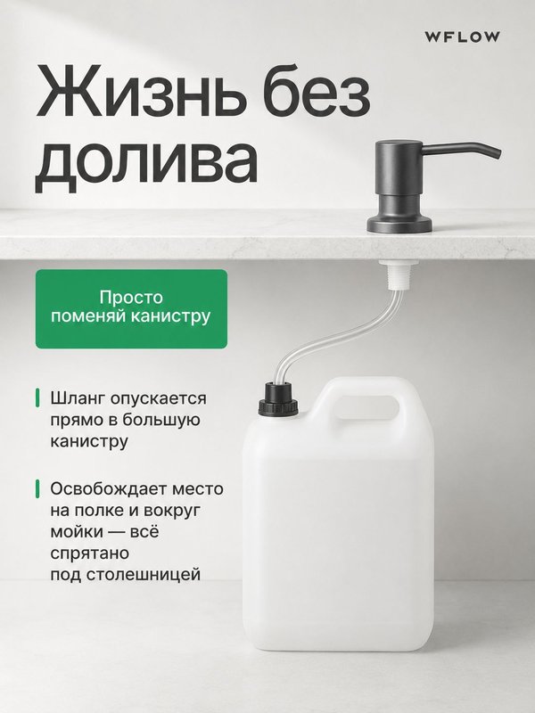Дозатор для моющего средства на кухню встраиваемый со шлангом WFLOW