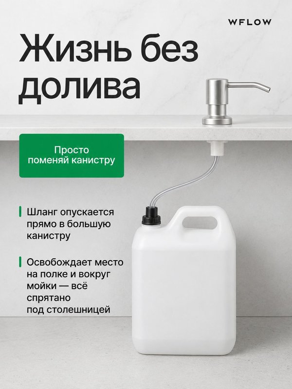 Дозатор для моющего средства на кухню встраиваемый со шлангом WFLOW
