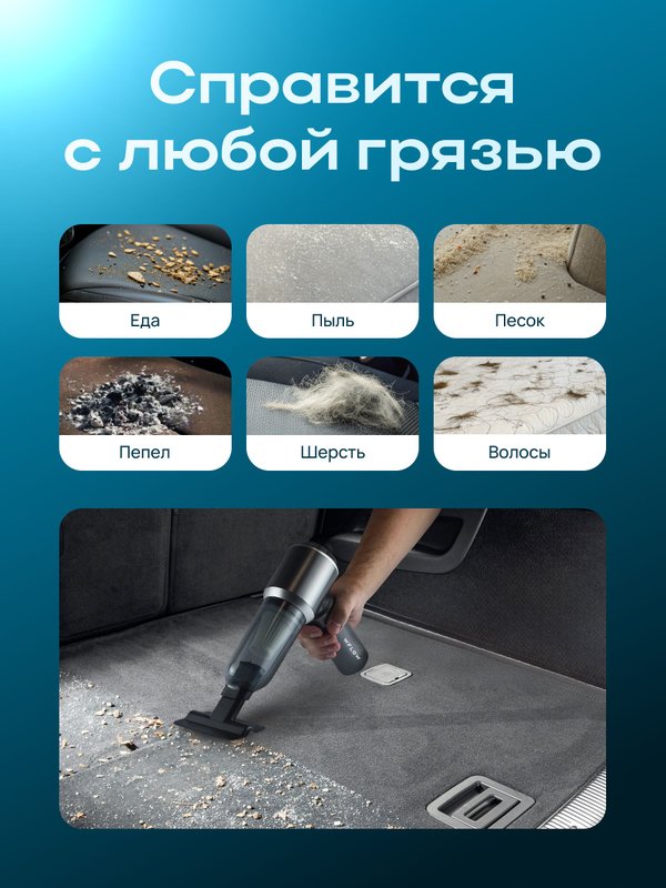 Пылесос для автомобиля беспроводной мощный, мини, воздуходувка аккумуляторная для компьютера серый WFLOW