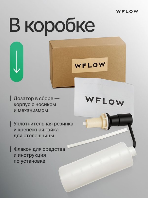 Дозатор для моющего средства на кухню, встраиваемый с колбой 350мл WFLOW