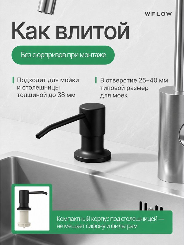 Дозатор для моющего средства на кухню встраиваемый со шлангом WFLOW