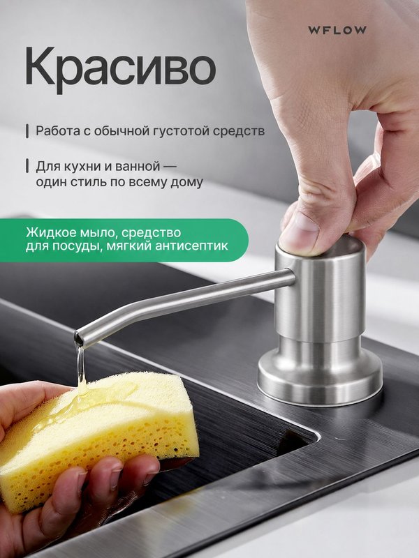 Дозатор для моющего средства на кухню встраиваемый с колбой 350мл WFLOW