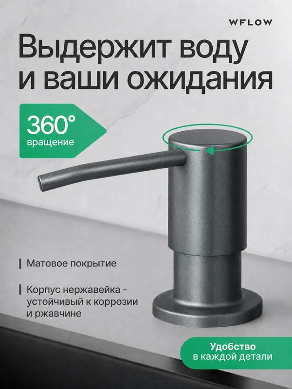 Дозатор для моющего средства на кухню встраиваемый с колбой 350мл WFLOW