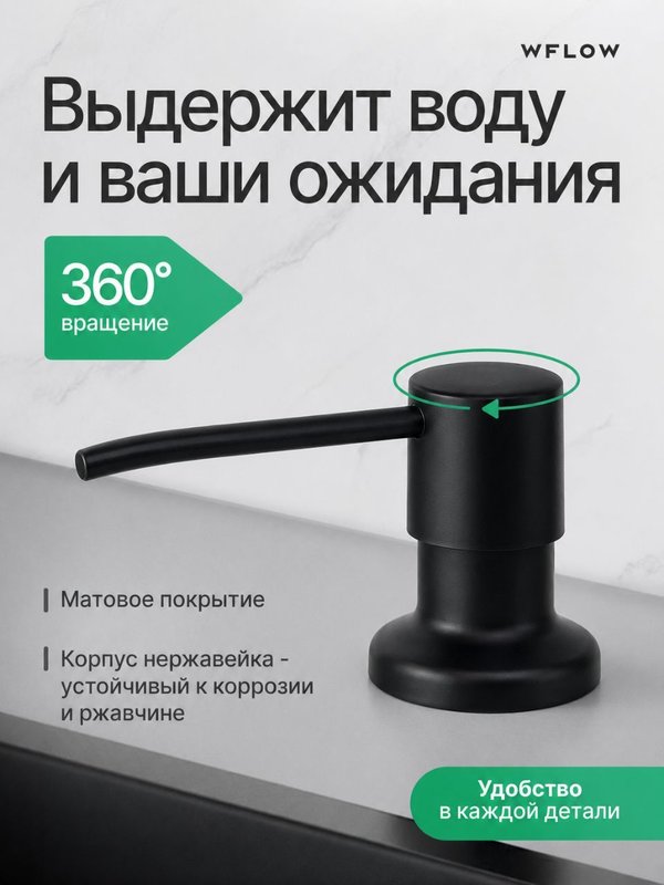Дозатор для моющего средства на кухню, встраиваемый с колбой 350мл WFLOW