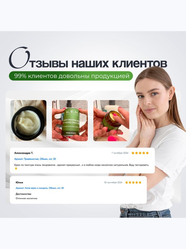 Ночной антивозрастной восстанавливающий женский крем K.E.N. для лица, 30 мл