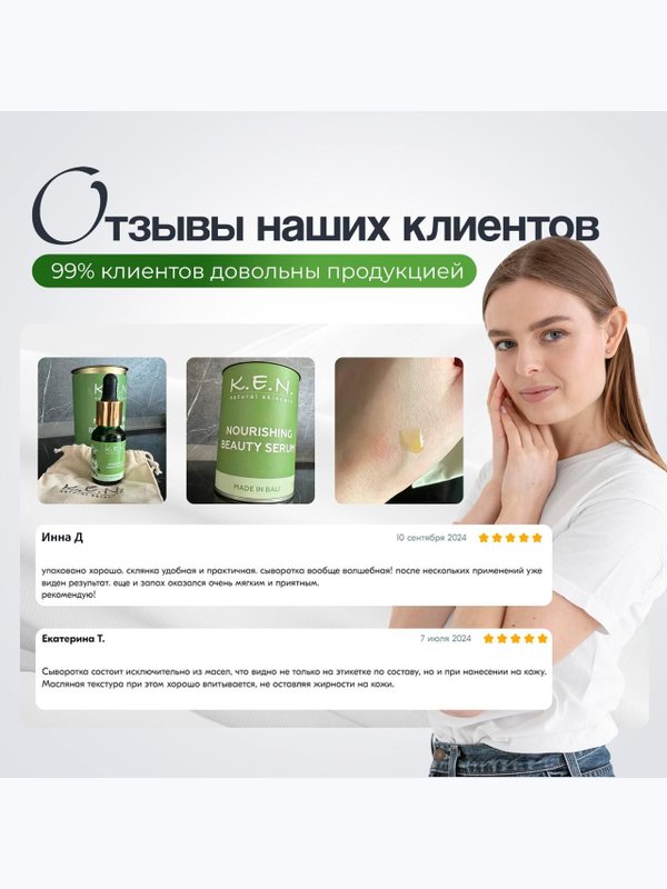 Питательная сыворотка K.E.N. для всех типов кожи лица из натуральных компонентов, 15 мл