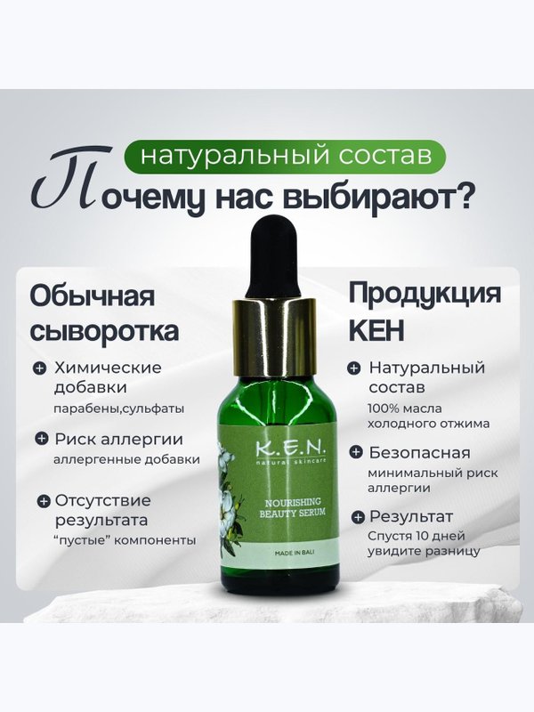 Питательная сыворотка K.E.N. для всех типов кожи лица из натуральных компонентов, 15 мл