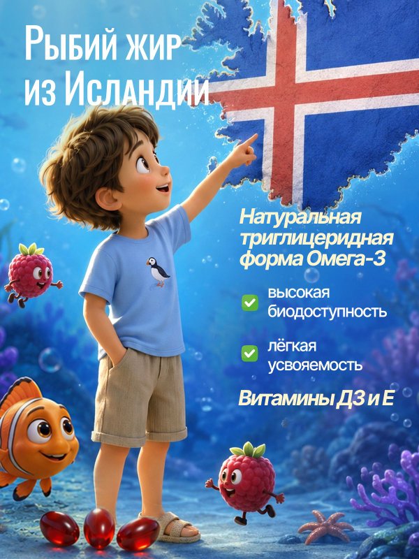 Детская ОМЕГА 3 жирные кислоты высокой концентрации со вкусом лимона, омега 3 витамины, рыбий жир в капсулах, Omega 3, витамины для детей