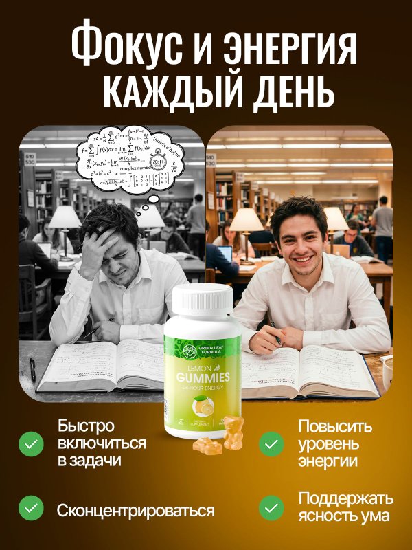 Витамины для энергии и бодрости с кофеином, мармеладный знергетик с кофеином и теанином, жевательные витамины для фокуса внимания