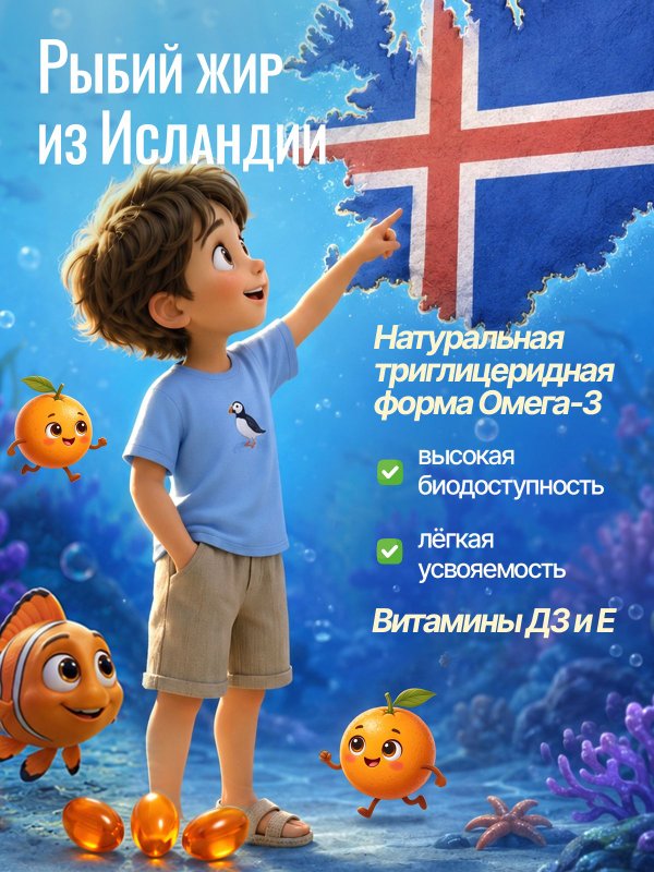 Детская ОМЕГА 3 жирные кислоты высокой концентрации со вкусом лимона, омега 3 витамины, рыбий жир в капсулах, Omega 3, витамины для детей