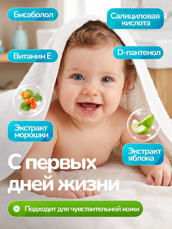 Детский шампунь 0+ без слез, шампунь для детей с рождения, от молочных корочек, детская косметика 0+, 200 мл