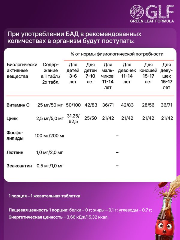 Детский лецитин для зрения с лютеином и зеаксантином, цинк с витамином С для детей, жевательные витамины со вкусом кола
