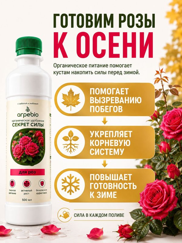 Осеннее удобрение для роз садовых ArPeBio 500 мл / подкормка для роз и пионов