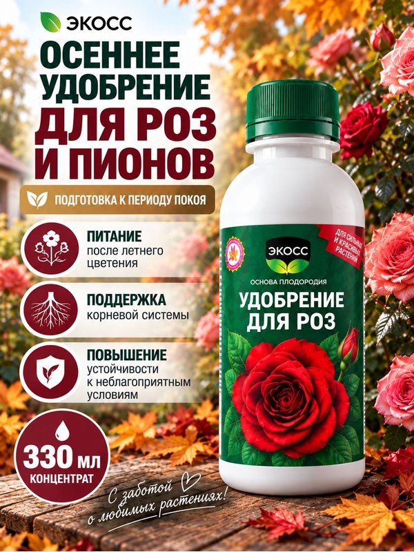 Осеннее удобрение для цветов садовых жидкое ЭКОСС 1литр концентрат / удобрение осеннее для роз, хризантем