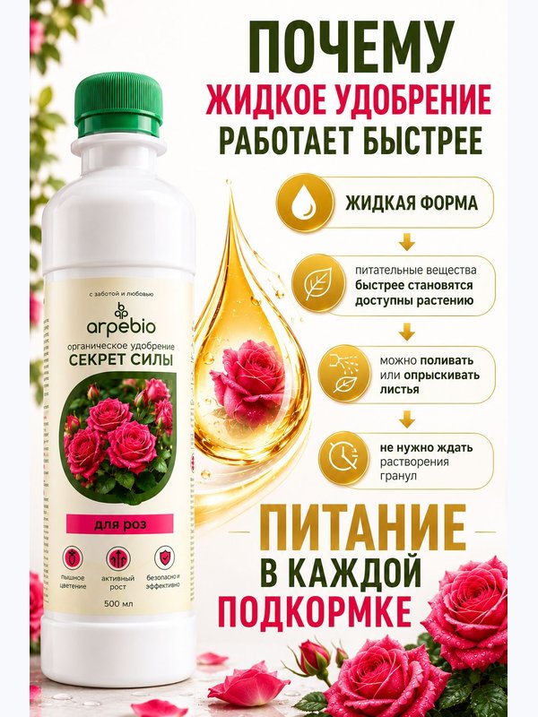 Осеннее удобрение для роз садовых ArPeBio 500 мл / подкормка для роз и пионов