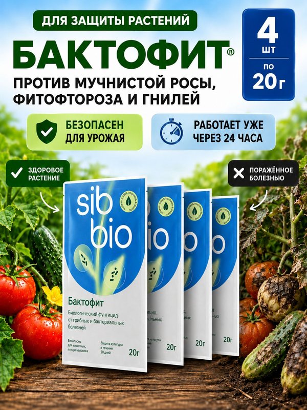 Средство от мучнистой росы на огурцах, фитофтороза и гнилей 4 шт х 20 гр / удобрение для защиты растений от болезней