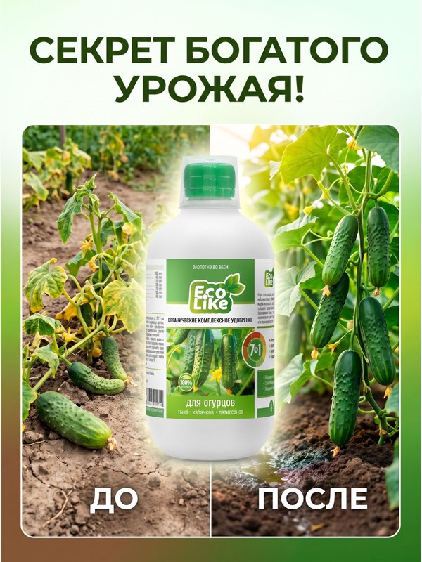 Удобрение для огурцов кабачков патиссонов/ подкормка для огурцов жидкая EcoLike 500 мл