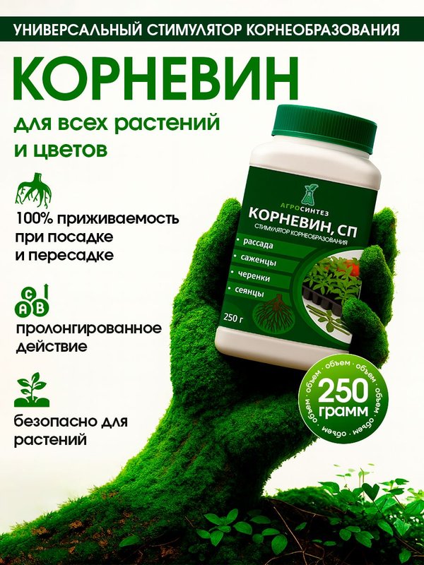 Корневин для растений для хвойных, для роз и комнатных цветов универсальный 250 гр