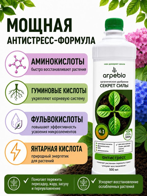Антистресс для растений комнатных / органическое эко удобрение для комнатных цветов ArPeBio