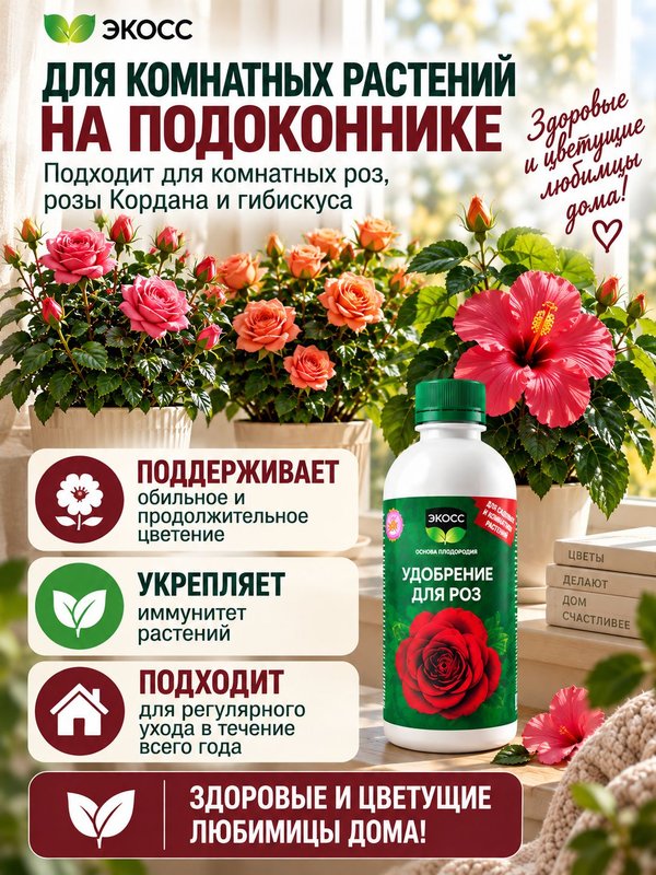 Осеннее удобрение для цветов садовых жидкое ЭКОСС 1литр концентрат / удобрение осеннее для роз, хризантем