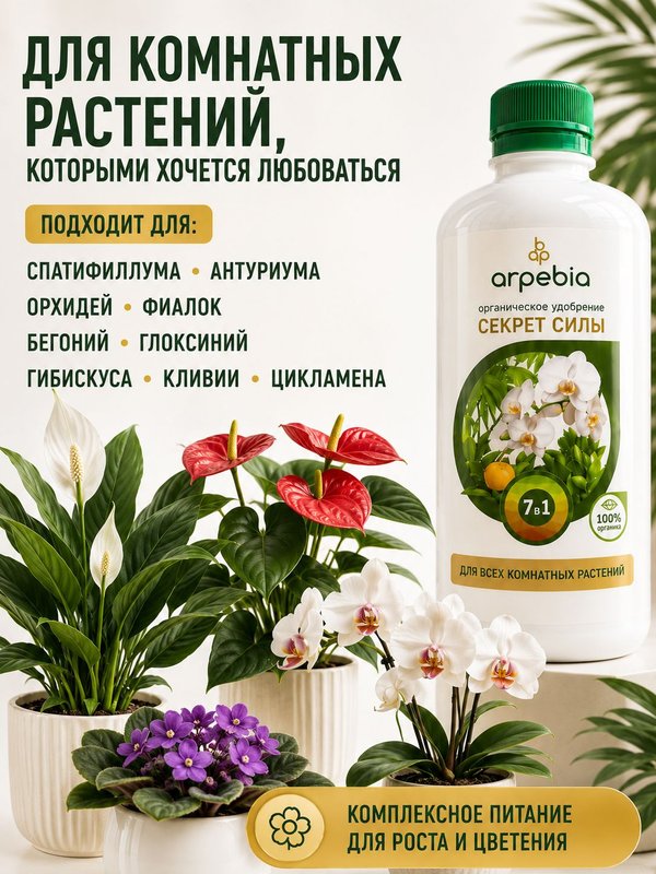 Органическое эко удобрение для комнатных растений/ подкормка для спатифиллума и антуриума, замиокулькас ArpeBio 500мл