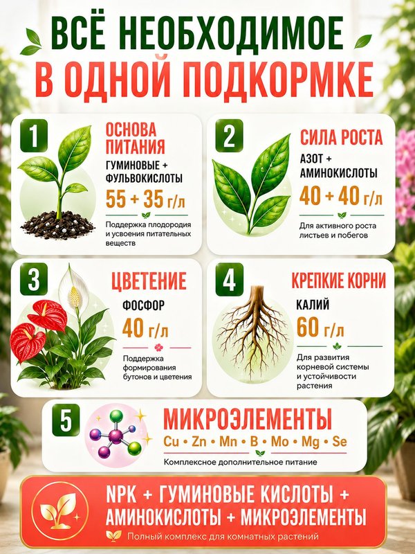 Органическое эко удобрение для комнатных растений/ подкормка для спатифиллума и антуриума, замиокулькас ArpeBio 500мл