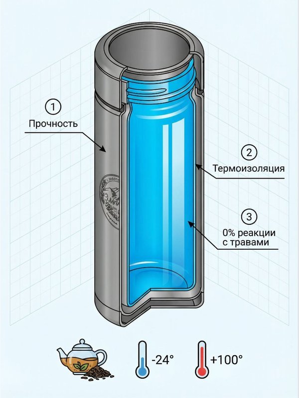 Термос "Эльгария" для чая и кофе, стеклянная колба, черный, 400 мл
