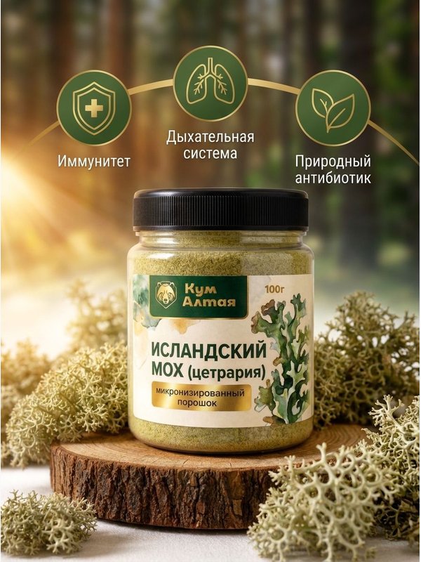 Исландский мох, микронизированный порошок (тонкий помол)