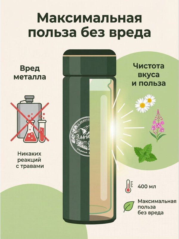 Термос "Эльгария" для чая и кофе, стеклянная колба, черный, 400 мл