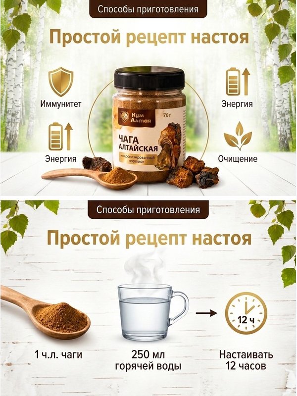 Чага, микронизированный порошок (тонкий помол)