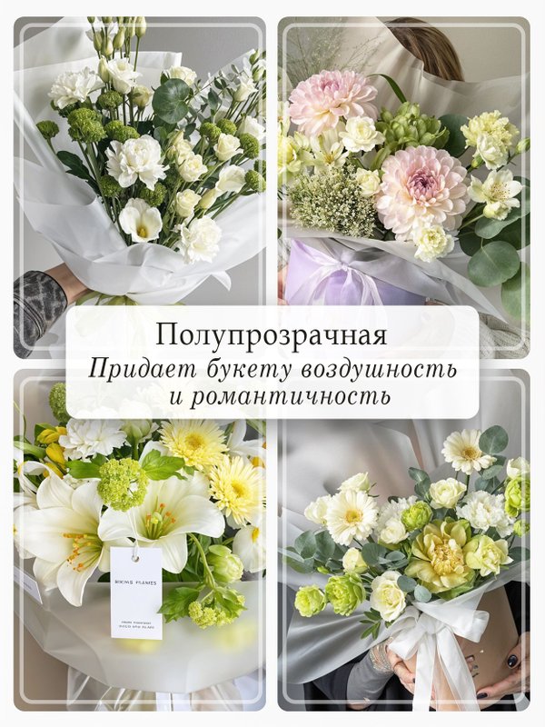 Бумага подарочная упаковочная для цветов матовая прозрачная