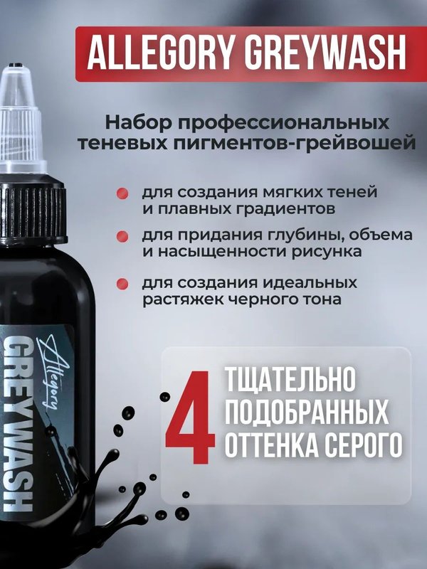 Allegory Greywash Set грейвош набор теневых тату красок для теней и градиентов, 60 мл