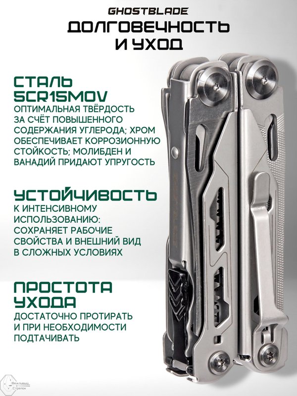 Мультитул тактический GhostBlade M-30, 18 инструментов, серебристый
