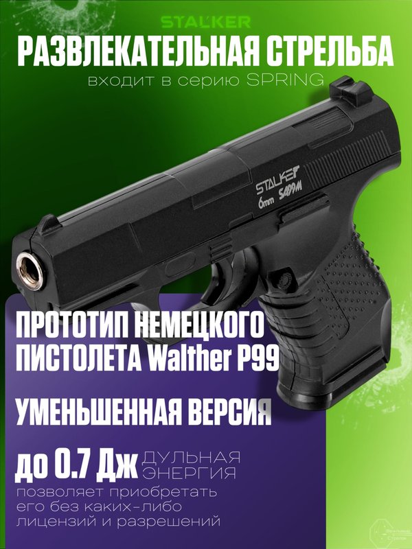 Пневматический пистолет Walther Р99 металлический для страйкбола 6мм