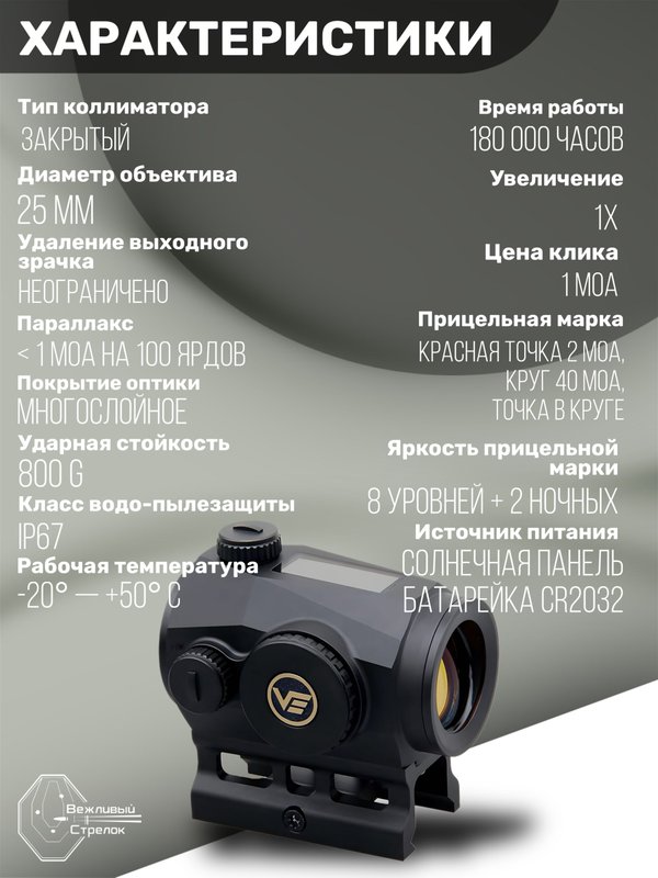 Коллиматорный прицел Vector Optics Scrapper Solar закрытый, красная марка