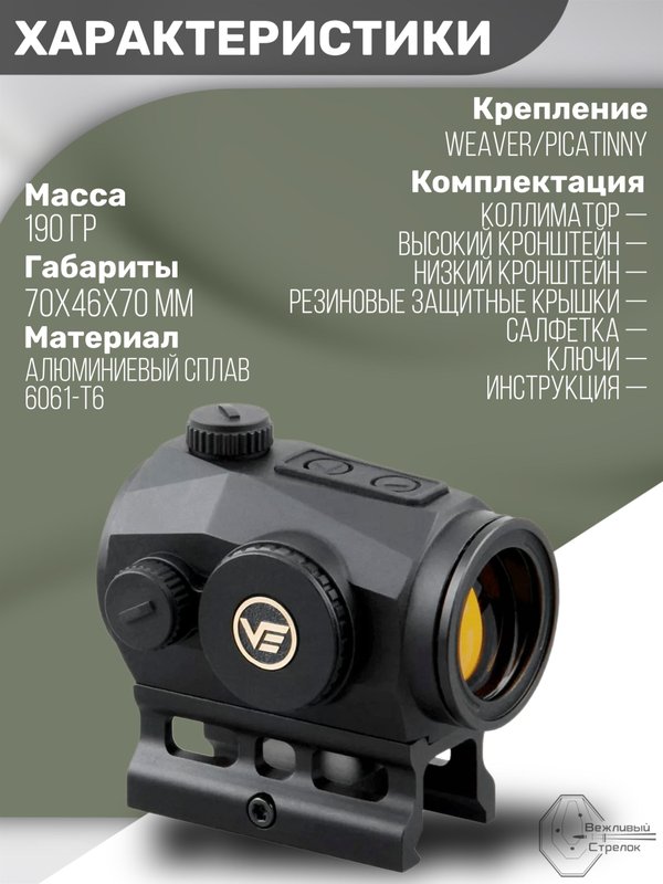 Коллиматорный прицел Vector Optics Scrapper закрытый, красная марка точка 2 МOA