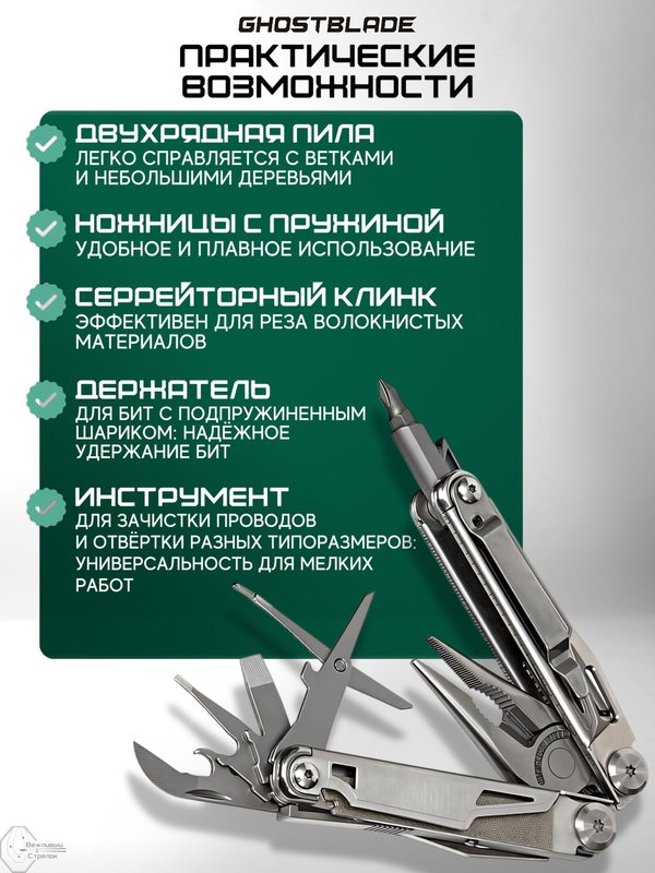 Мультитул тактический туристический складной GhostBlade M-038, 14 инструментов