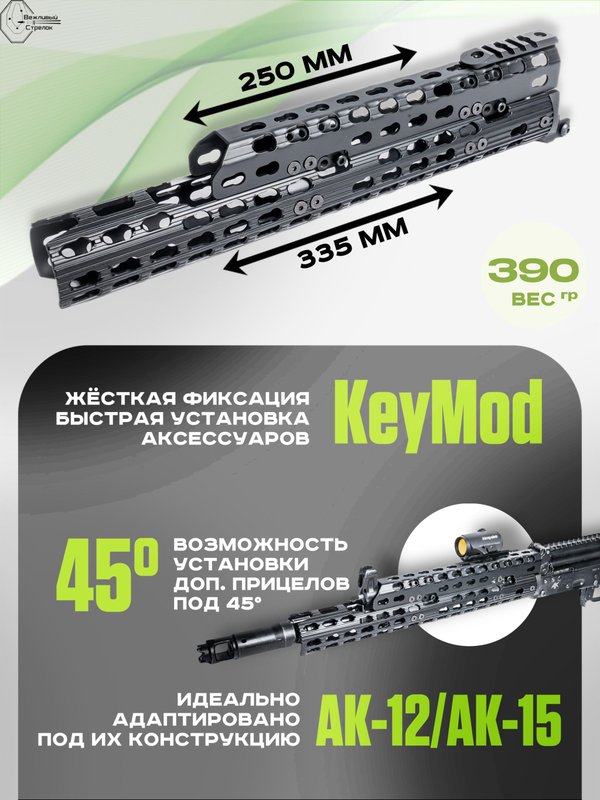 Вывешенное длинное трубчатое цевье VS-22Т на АК-12 / АК-15 (keymod), Вежливый Стрелок