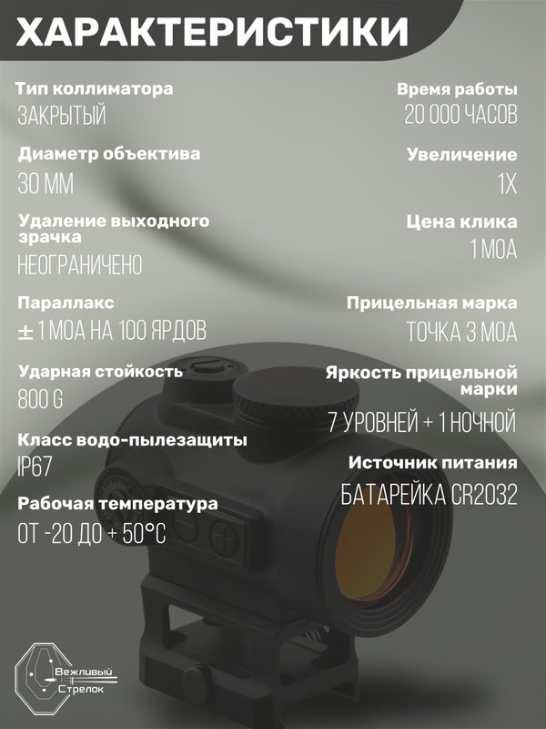 Коллиматор Vector Optics Centurion 1x30, точка 3 МOA красная