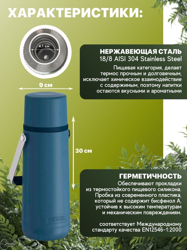 Термос THERMOS GUARDIAN TS-2409 DB 1.2L, поворотная ручка, синий