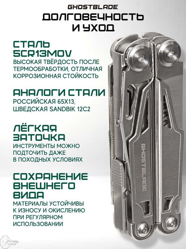 Мультитул тактический туристический складной GhostBlade M-038, 14 инструментов