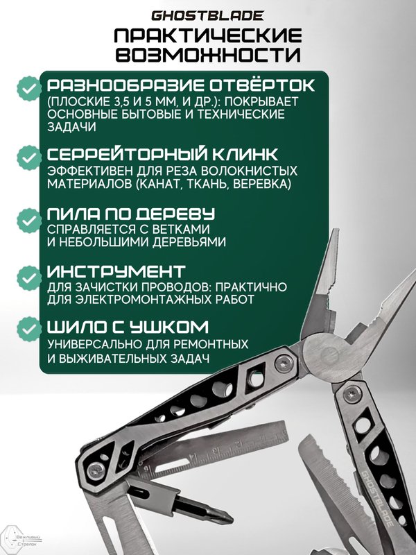 Мультитул тактический туристический складной GhostBlade M-121F, 15 инструментов